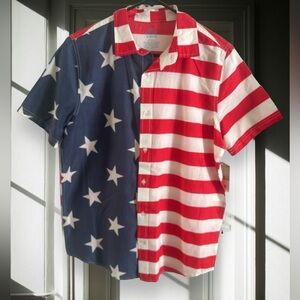 🆕 American Flag  Lightweight S/Sleeve Button Down Boys Husky Shirt Xl 18-20🇺🇸